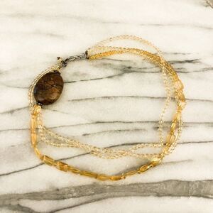 Natural Stone Beaded Necklace Brown Pale Amber ‎ Yellow Beads Healing Crystal